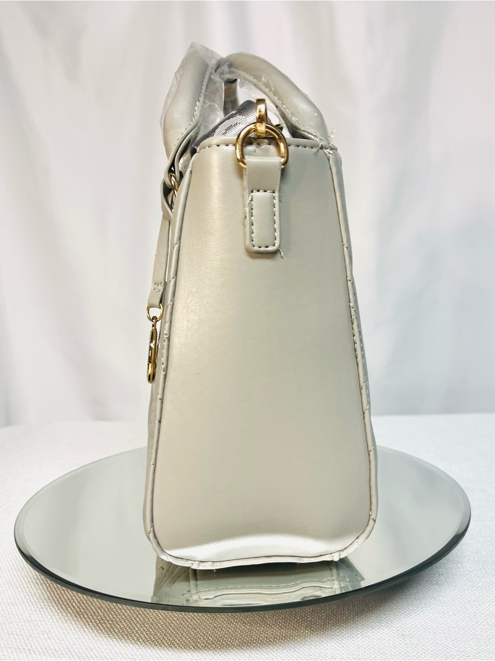 Valentino Orlandi Light Gray Quilted Crossbody Satchel with Guitar Strap - Picture 5 of 16